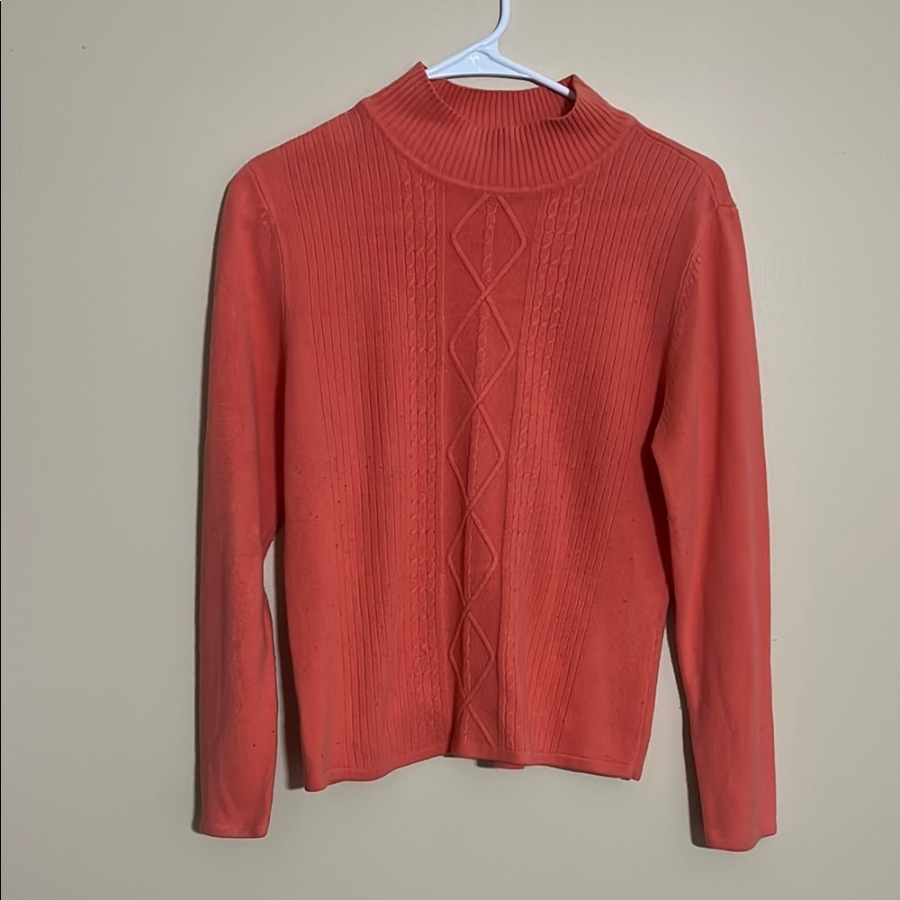 Rich Coral Cable Knit Sweater
